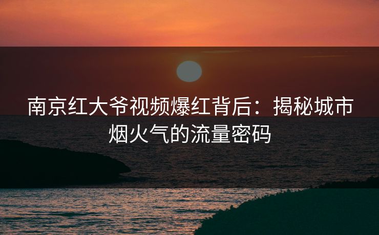 南京红大爷视频爆红背后：揭秘城市烟火气的流量密码